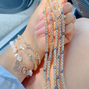 Gold and Blue Evil Eye Bracelet 8inch